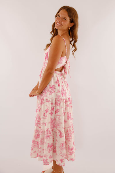 Tropical Print Dress- Pink Maxi Dress- Coastal Grandmother Style Dress