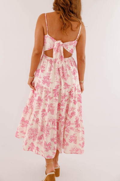 Tropical Print Dress- Pink Maxi Dress- Coastal Grandmother Style Dress