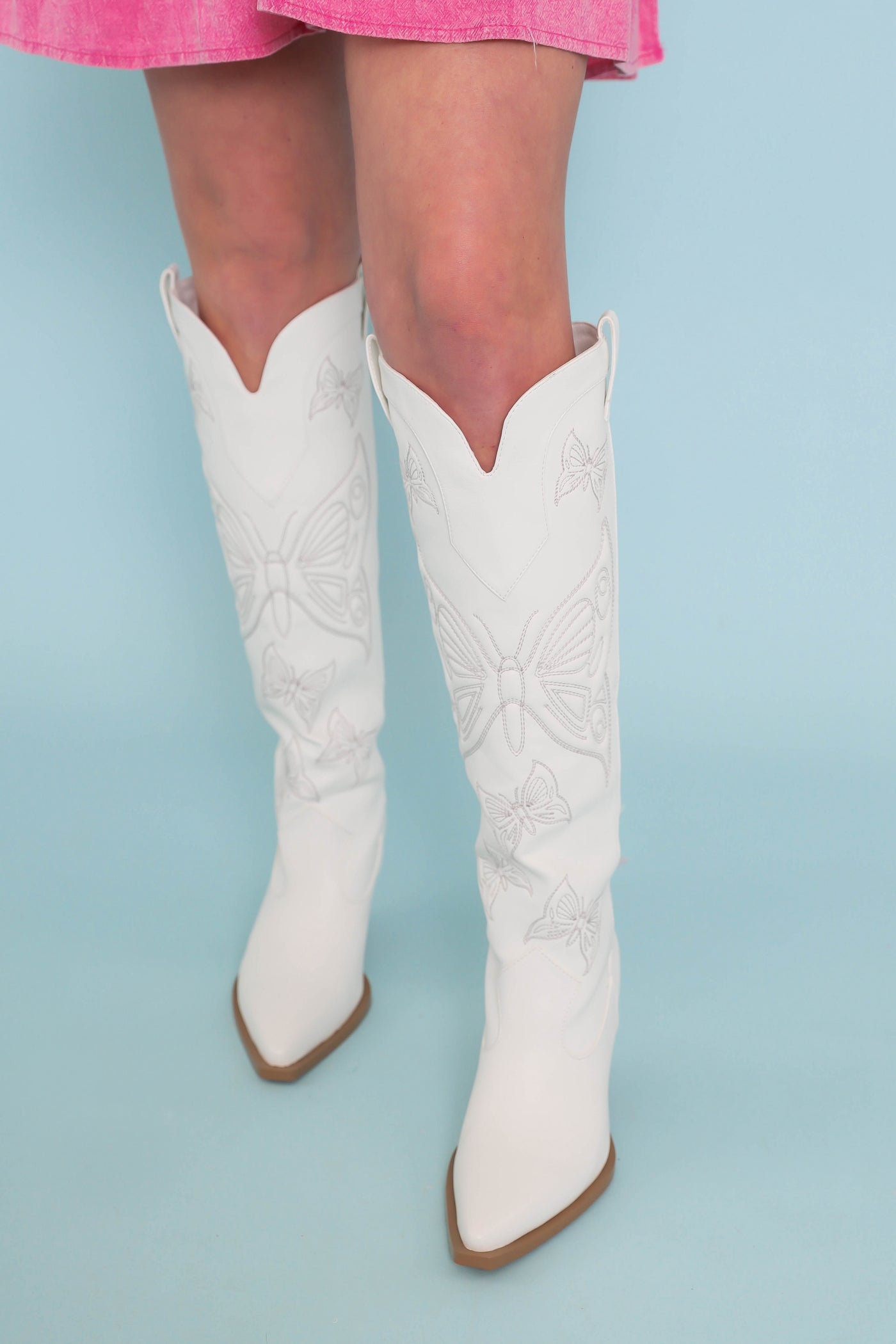 Butterfly Embroidered Western Boots- White Butterfly Boots- Billini USA