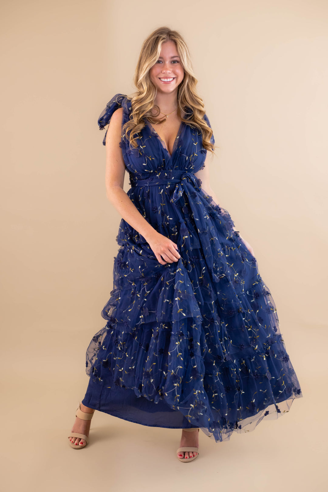Navy Blue Tulle Maxi Dress- 3D Flower Maxi Dress- Elegant Tulle Flower Maxi Dress Juliana's Boutique Navy Blue Tulle Maxi Dress- 3D Flower Maxi Dress- Elegant Tulle Flower Maxi Dress Juliana's Boutique