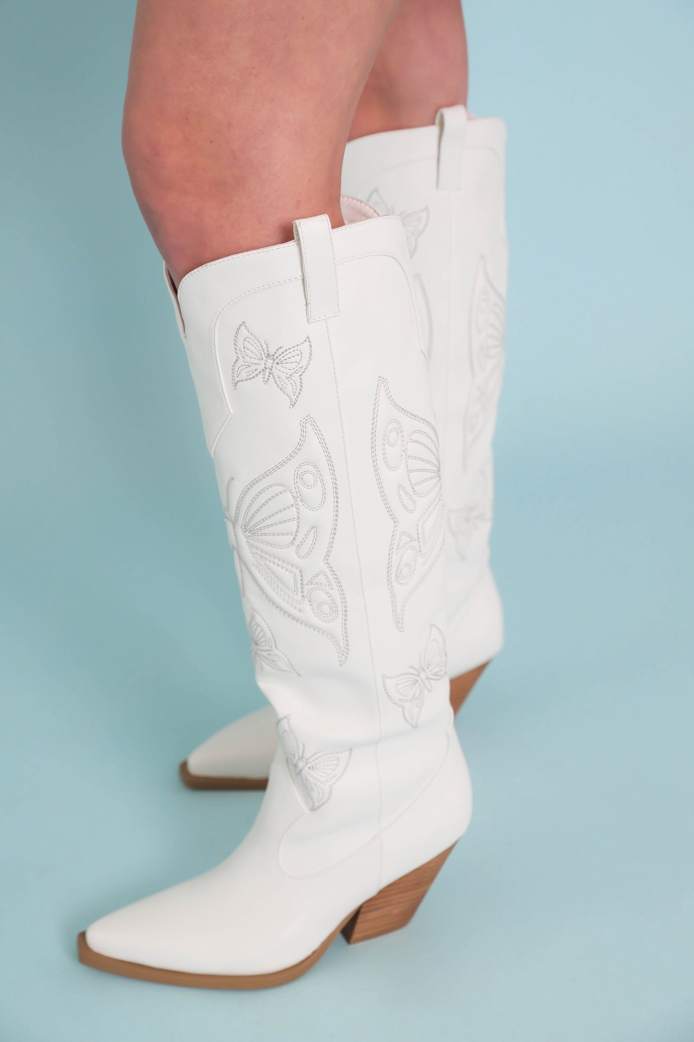 Butterfly Embroidered Western Boots- White Butterfly Boots- Billini USA
