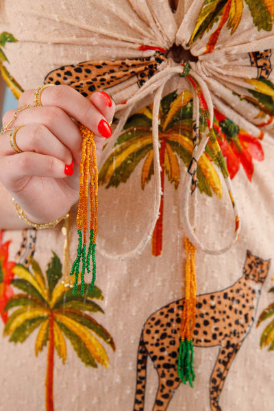 Women's Chic Safari Dress- Cheetah and Palm Tree Dress- En Creme Cheetah Dress