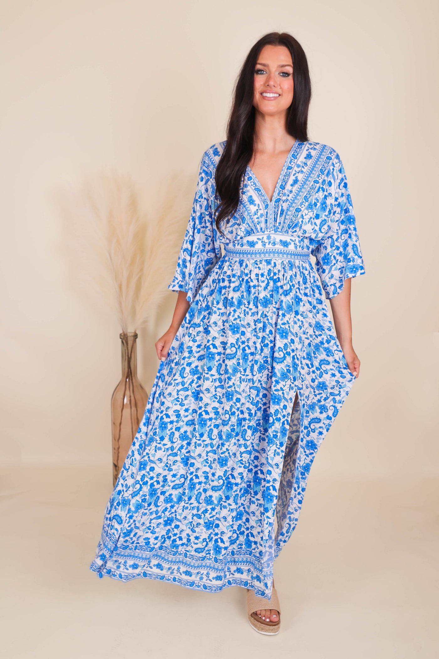 Women's Blue Print Dress- Women's Vacation Maxi Dress- Aakaa Maxi Dress