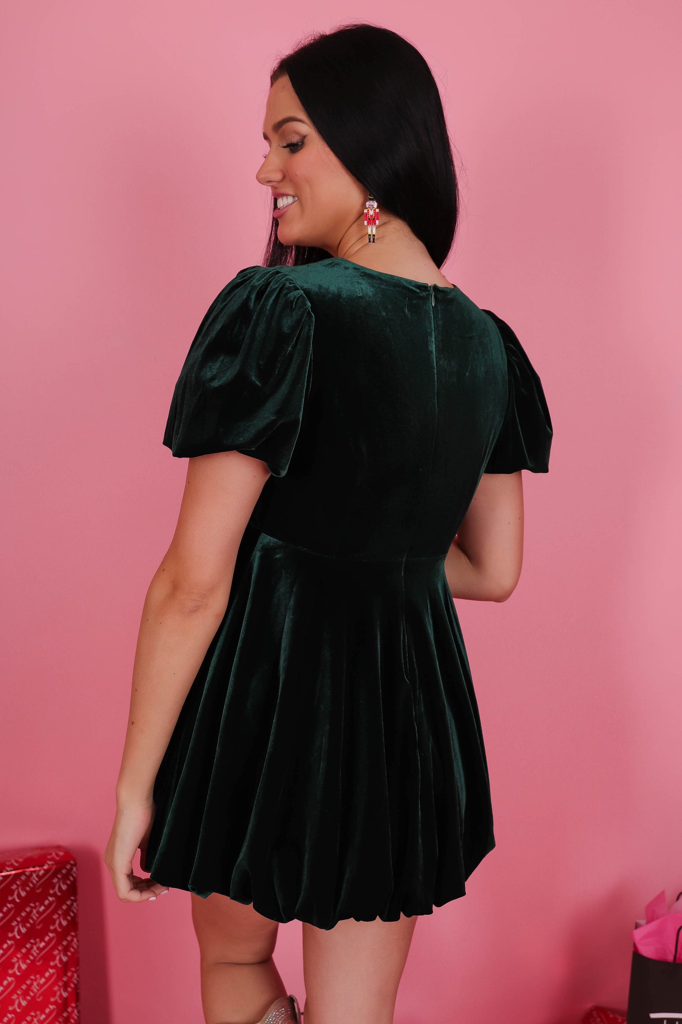 Women's Green Velvet Dress- Women's Babydoll Velvet Dress- The Vintage Shop Dresses