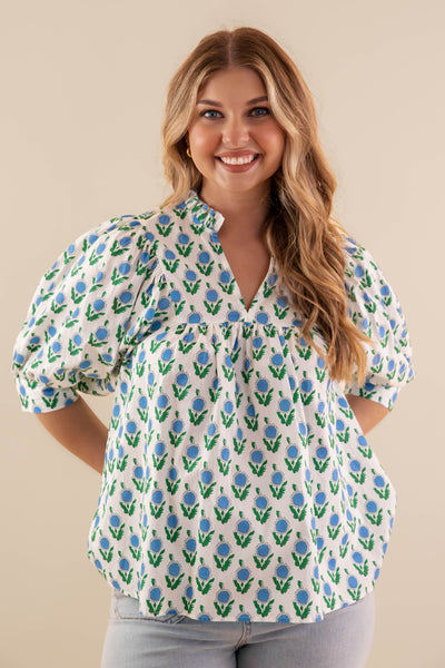 Beautiful Floral Print Blouse- Women's Preppy Summer Tops- Entro Tops