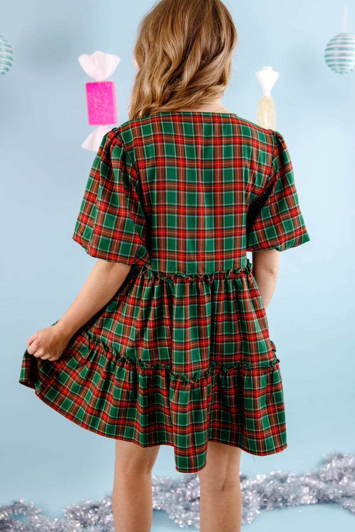 red and green plaid dress womens Green Plaid Mini Dress - Holiday Dresses