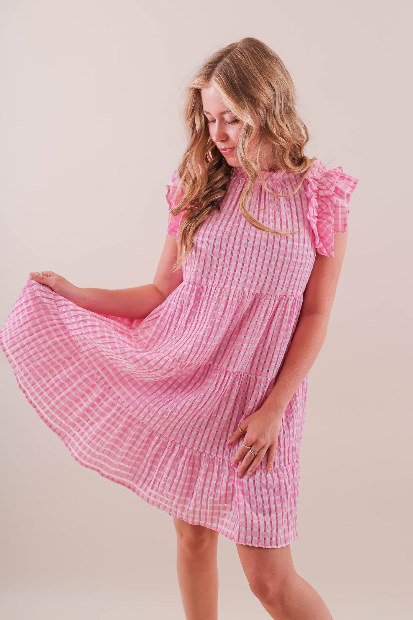 Women's Pink Gingham Dress- Women's Pink and White Seersucker Dress- Entro Dresses Juliana's Boutique Women's Pink Gingham Dress- Women's Pink and White Seersucker Dress- Entro Dresses Juliana's Boutique