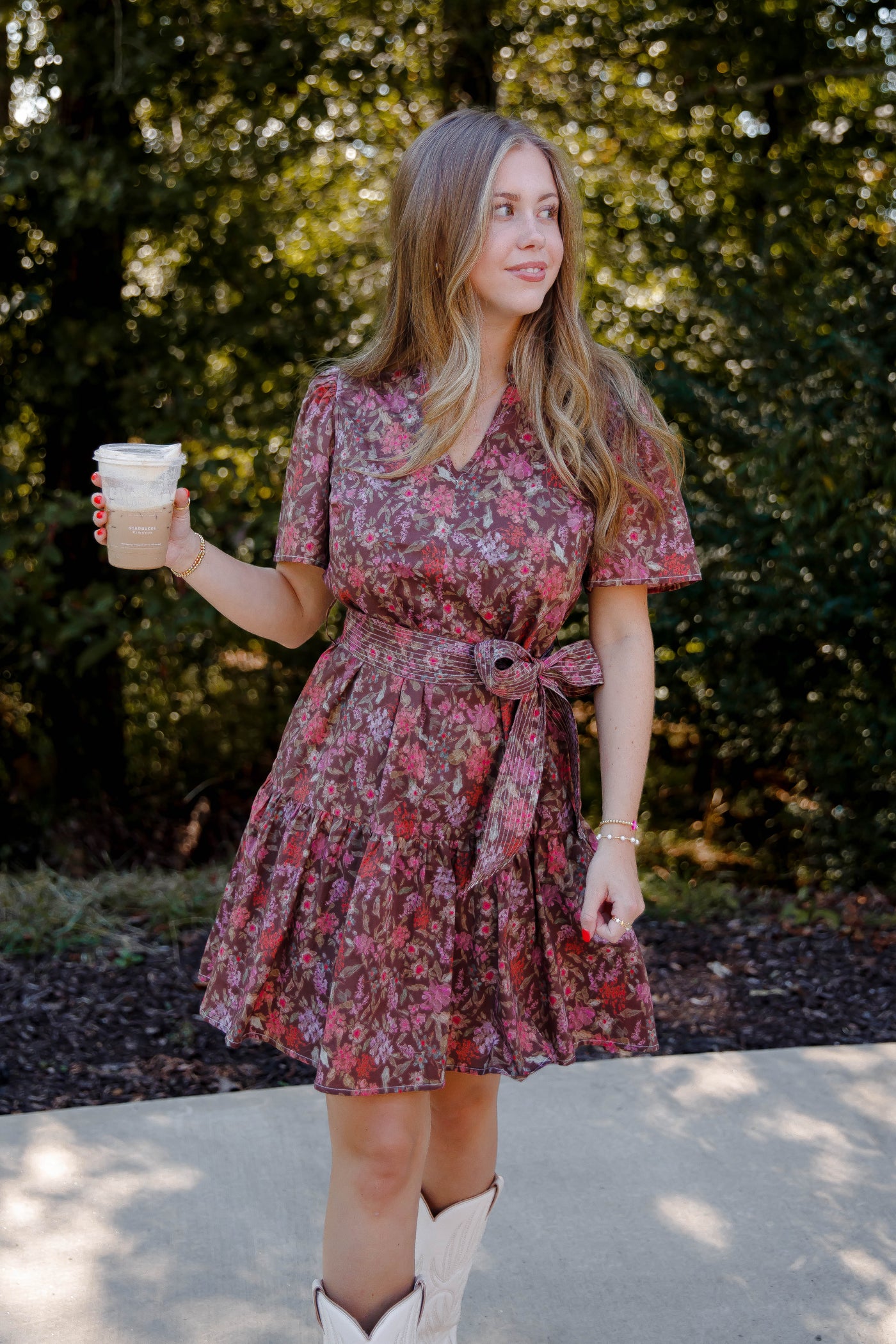 Short Sleeve Floral Print Dress- Muted Floral Print Fall Dress- She + Sky Floral Dress