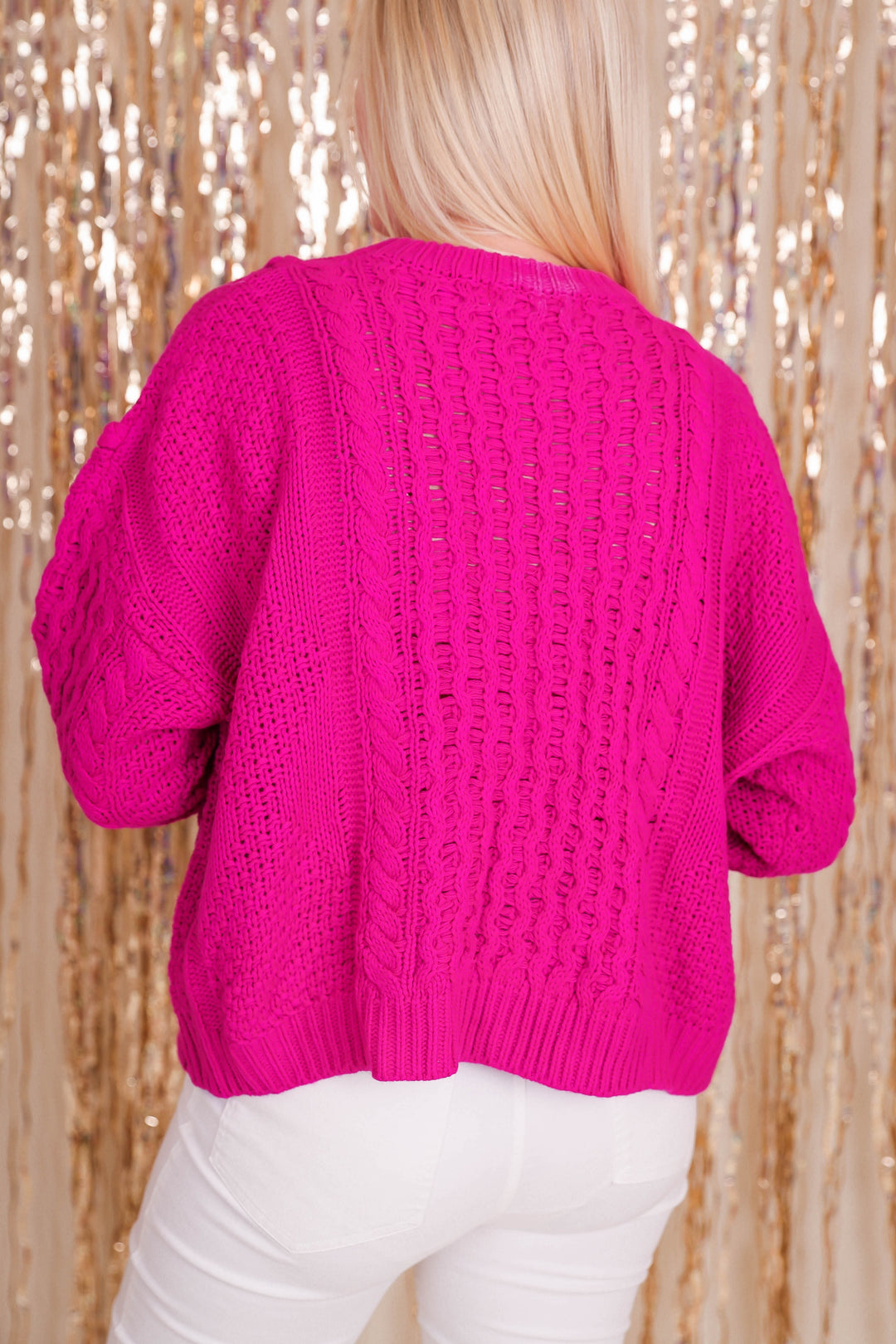 Women's Pink Cable Knit Sweater- Women's Cozy Fall Sweaters