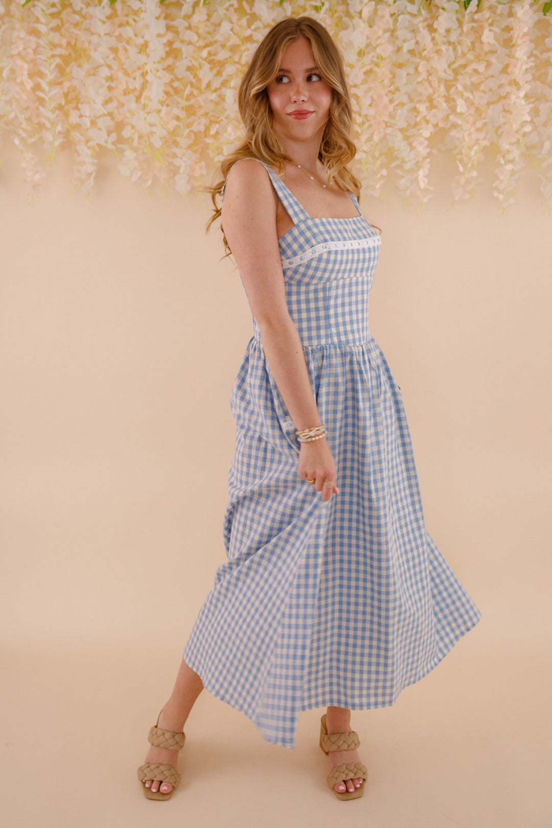 Elderflower Front Pocket Maxi Dress Gingham Baby Blue