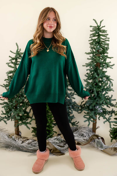Women's Oversized Sweater- Hunter Green Sweater- Sweater For Leggings- Free People Sweater Dupe
