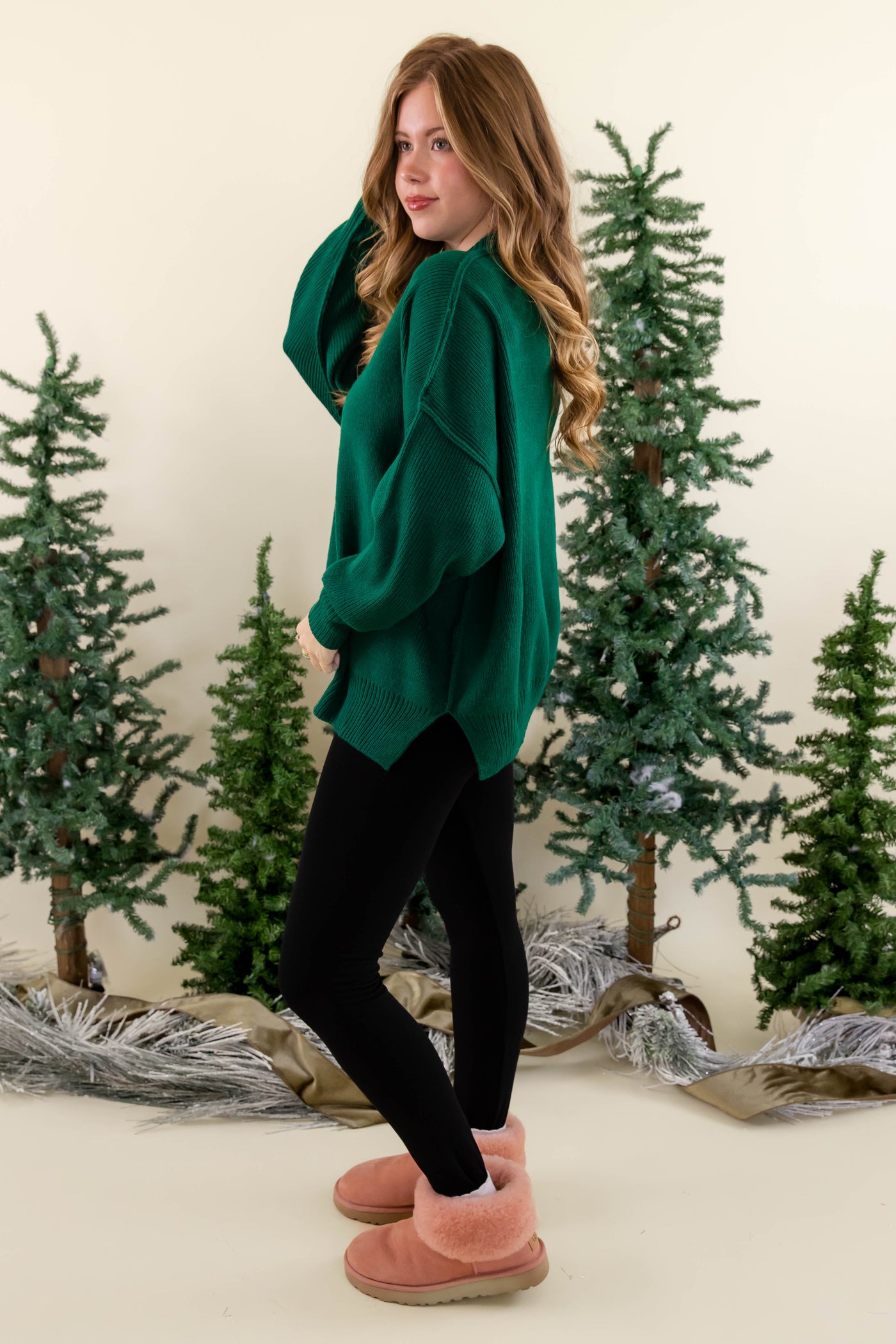 Women's Oversized Sweater- Hunter Green Sweater- Sweater For Leggings- Free People Sweater Dupe