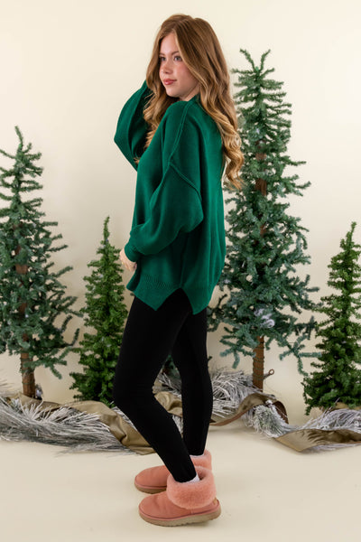 Women's Oversized Sweater- Hunter Green Sweater- Sweater For Leggings- Free People Sweater Dupe