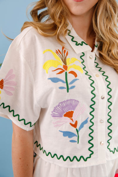 Women's Summer Set- Matching Embroidered Top and Shorts- Mable Embroidered Cotton Set