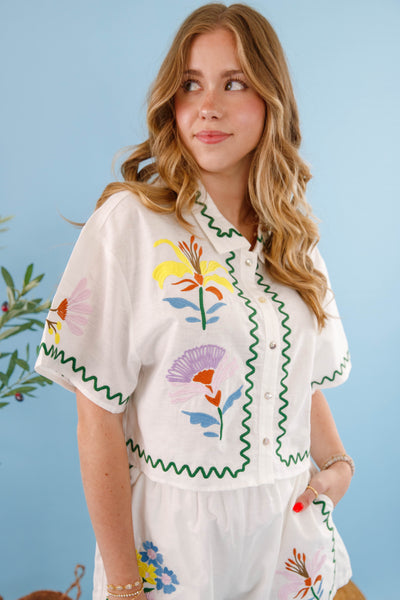 Women's Summer Set- Matching Embroidered Top and Shorts- Mable Embroidered Cotton Set