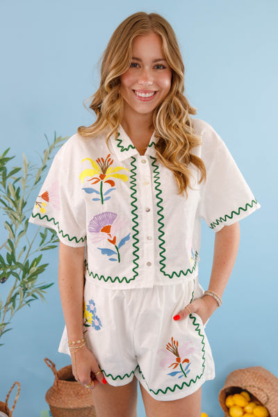 Women's Summer Set- Matching Embroidered Top and Shorts- Mable Embroidered Cotton Set