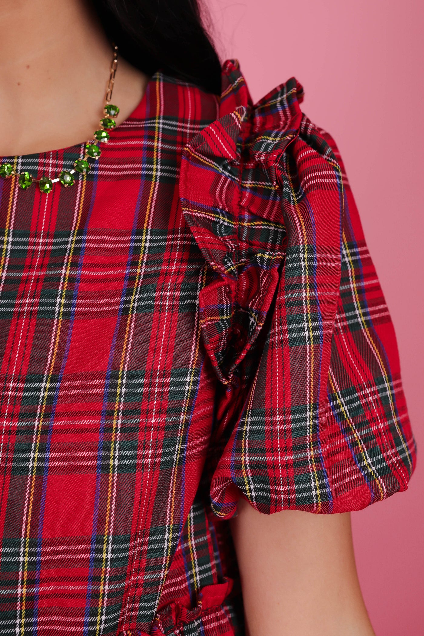 Festive Red Plaid Dress- Women's Red Plaid Dress- Entro Plaid Dress