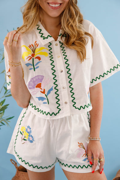 Women's Summer Set- Matching Embroidered Top and Shorts- Mable Embroidered Cotton Set