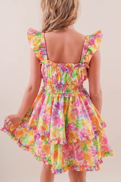 Bright Colorful Print Dress- Women's Mini Ruffle Bright Dress- &Merci Dresses