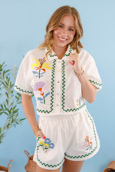 Women's Summer Set- Matching Embroidered Top and Shorts- Mable Embroidered Cotton Set