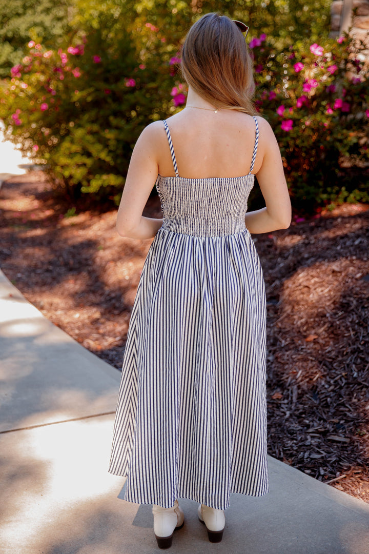 slim fit dress slacks Falling For You Striped Dress + – Crown and Sparrow Apparel main image 1