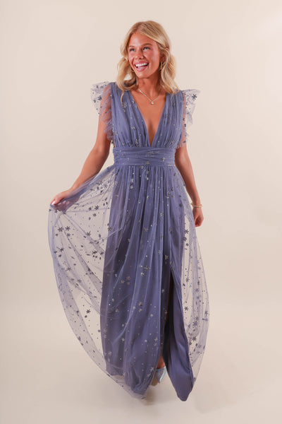 Tulle Maxi Dress- Blue Tulle Dress- Women's Formal Dresses