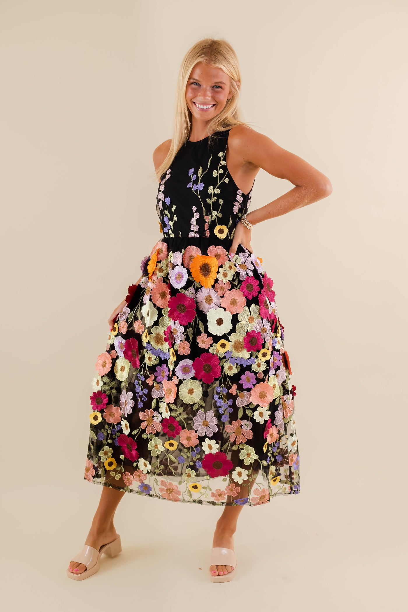 Women's 3D Flower Tulle Midi Dress- Women's Special Occasion Flower Dress- Taylor Grammy's Dress