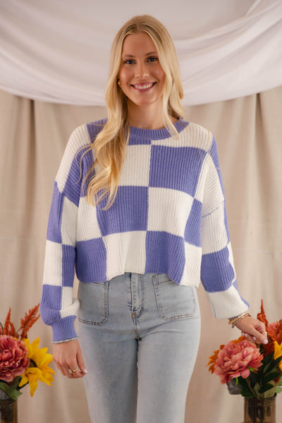 Women's Checkered Sweater- Women's Trendy Sweaters- Fun Check Sweater