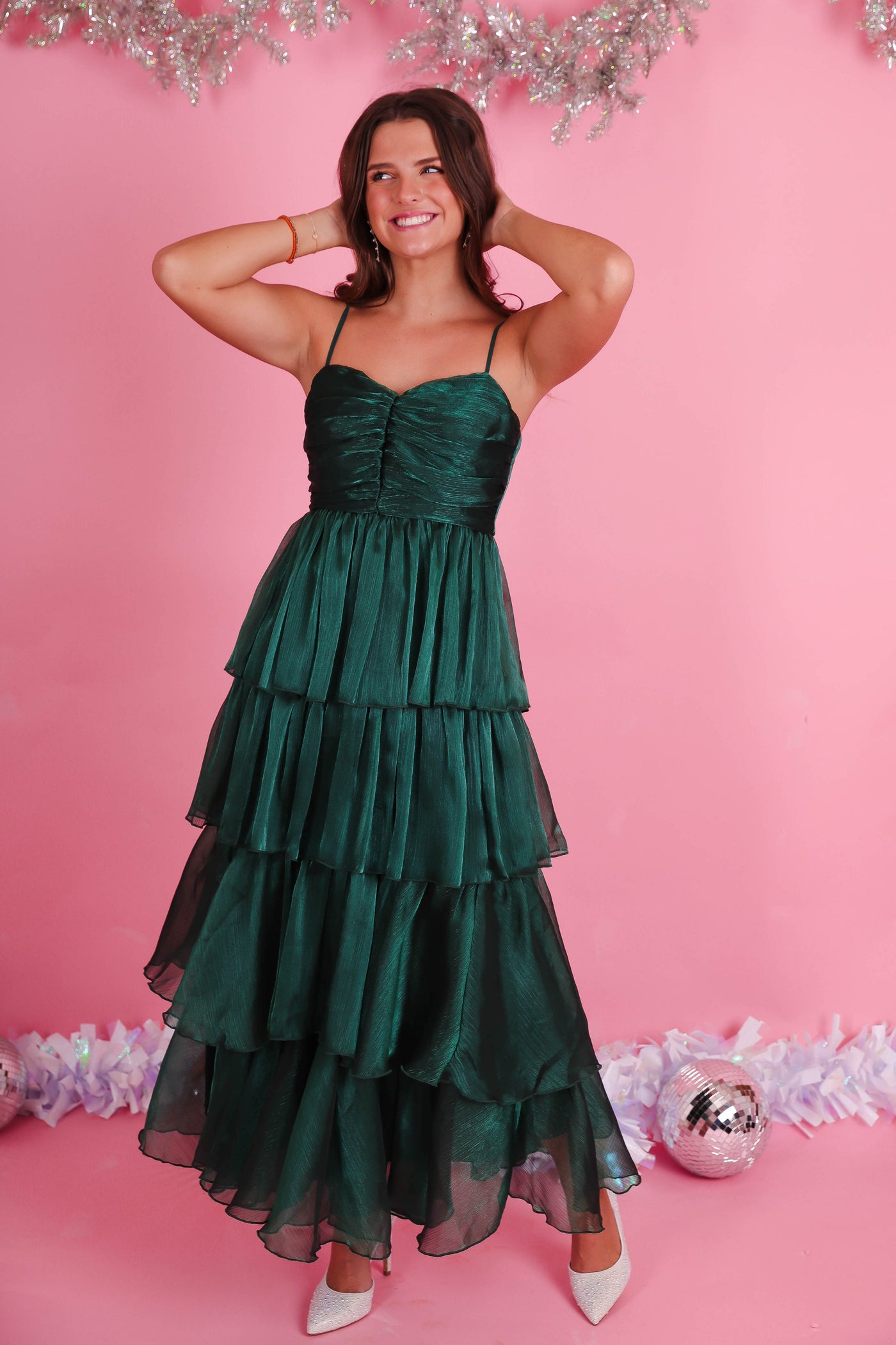 Women's Hunter Green Formal Dress- Women's Formal Ruffle Dress- Aakaa Maxi Dresses