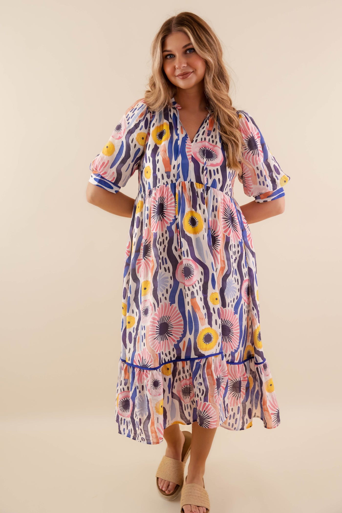 Abstract Tiered Midi Dress- Women's Summer Midi Dress- Umgee Dresses – Juliana's Boutique