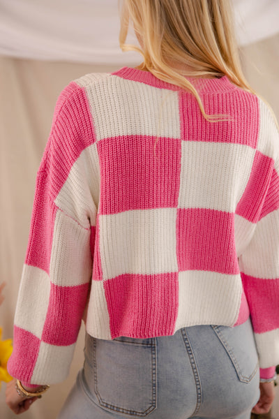 Women's Checkered Sweater- Women's Trendy Sweaters- Fun Check Sweater