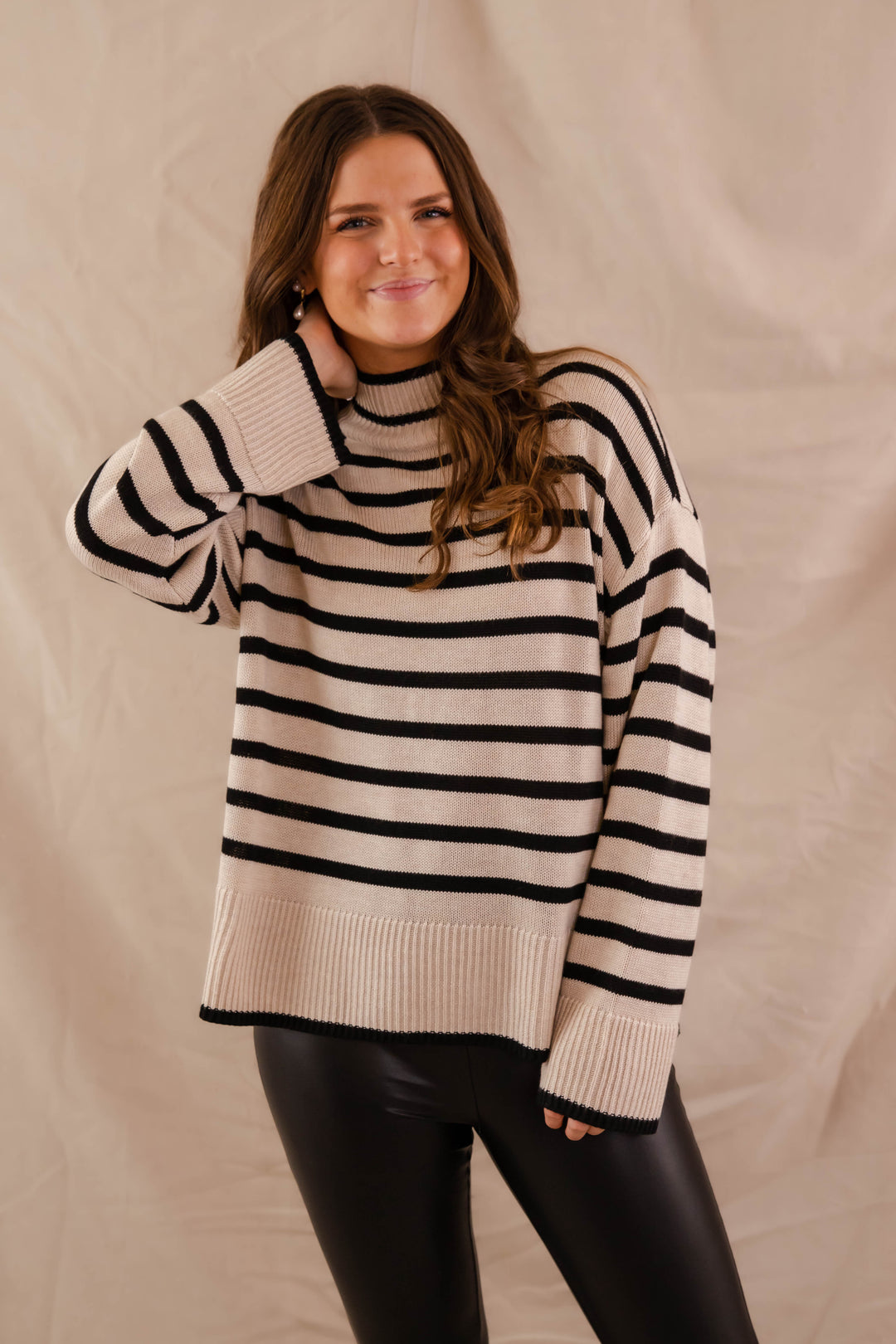 トップス Striped Turtleneck Knit Pullover ZESICA Women's Winter Sweaters Casual Turtleneck Long Sleeve