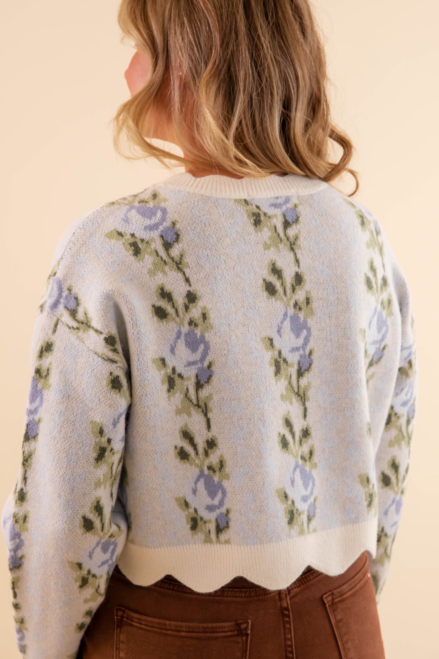 Floral Scalloped  Sweater- Preppy Floral Sweater- Mable Floral Sweater