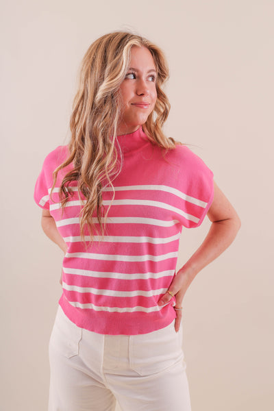 Women's Pink and White Stripe Blouse- Women's Preppy Tops- Eesome Tops