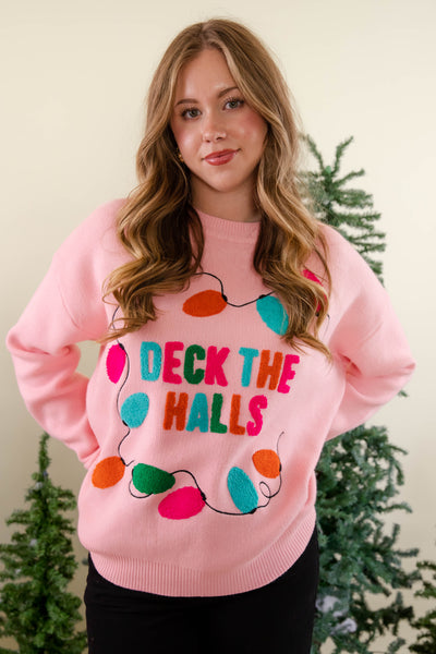 Deck The Halls Sweater- Colorful Christmas Lights Sweater- Main Strip Christmas Lights Sweater