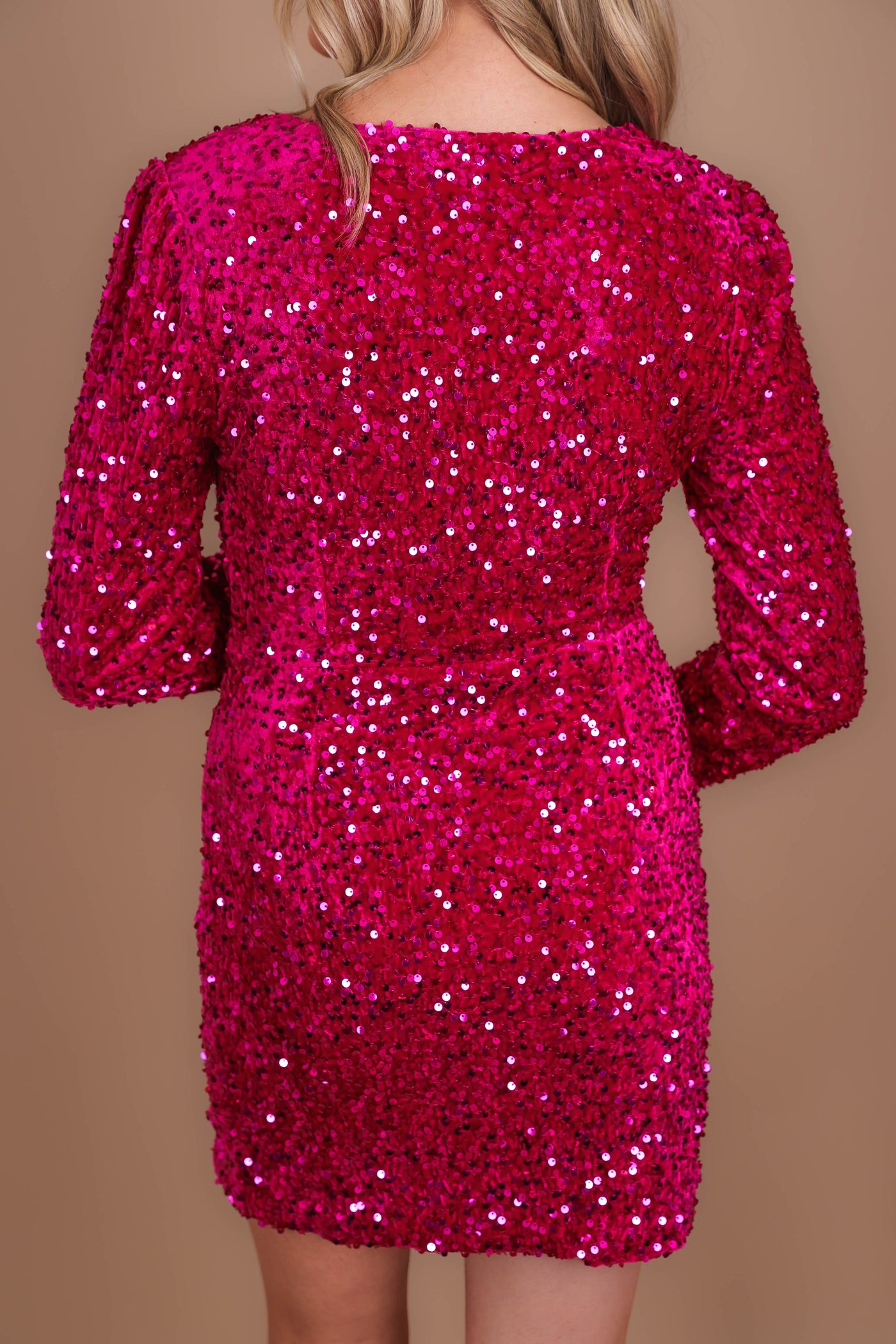 Women's Hot Pink Sequin Dress- Women's Mini Pink Sequin Dress- Very J Dresses