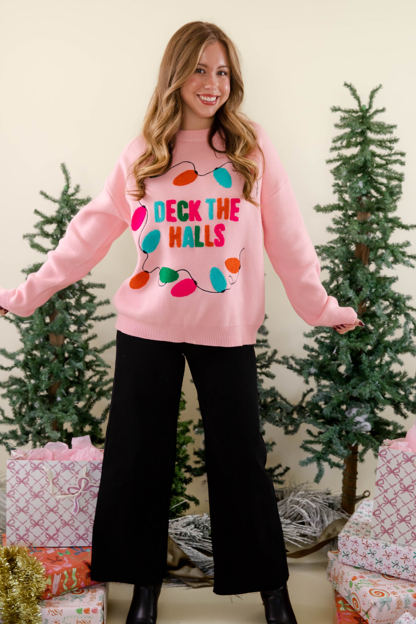 Deck The Halls Sweater- Colorful Christmas Lights Sweater- Main Strip Christmas Lights Sweater