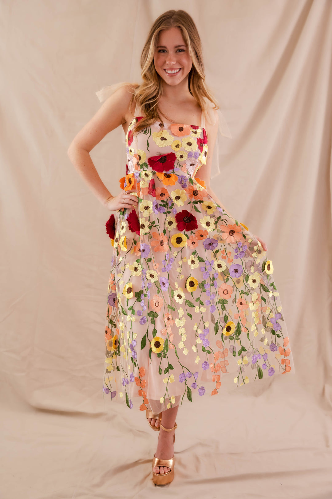 Women's 3D Floral Midi Dress- Elegant Floral Applique Dress- INA Flower Dress Juliana's Boutique Women's 3D Floral Midi Dress- Elegant Floral Applique Dress- INA Flower Dress Juliana's Boutique