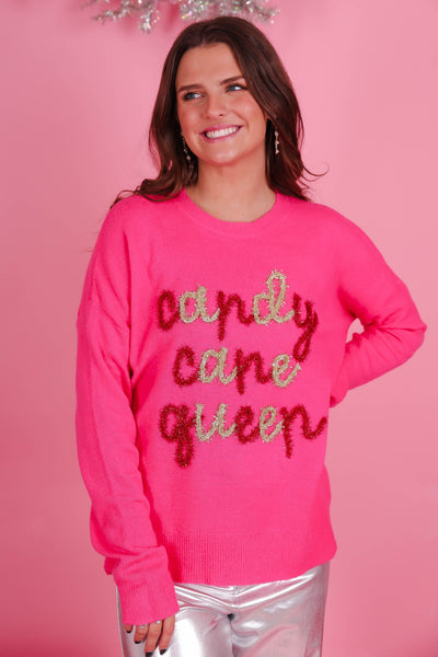 Women's Tinsel Christmas Sweater- Women's Candy Cane Christmas Sweater- Sparkle Queen Christmas Sweaters
