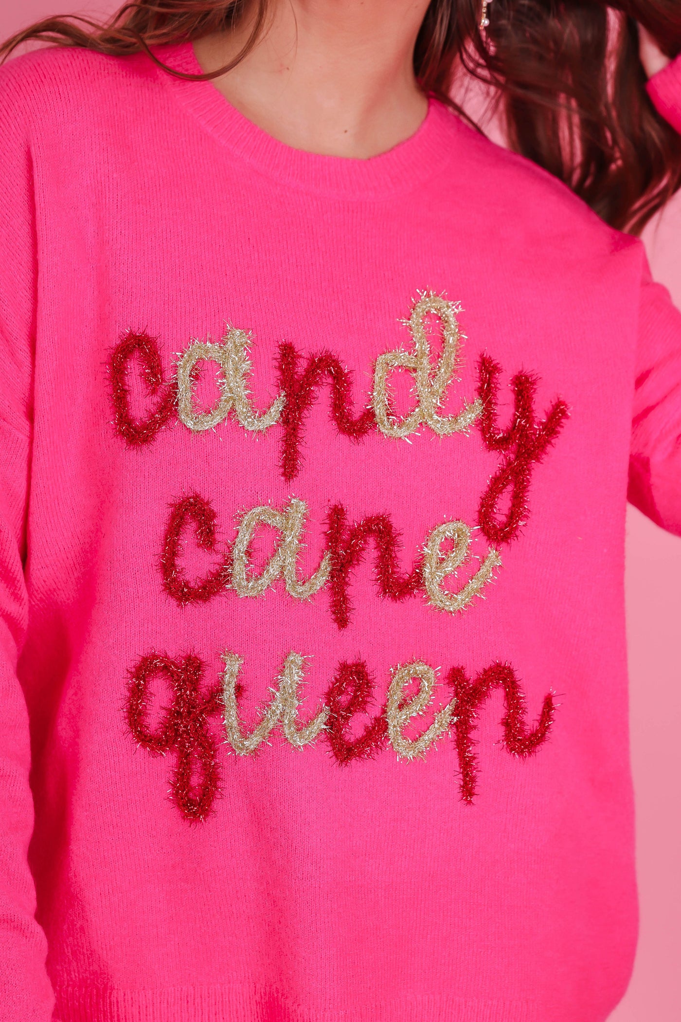 Women's Tinsel Christmas Sweater- Women's Candy Cane Christmas Sweater- Sparkle Queen Christmas Sweaters