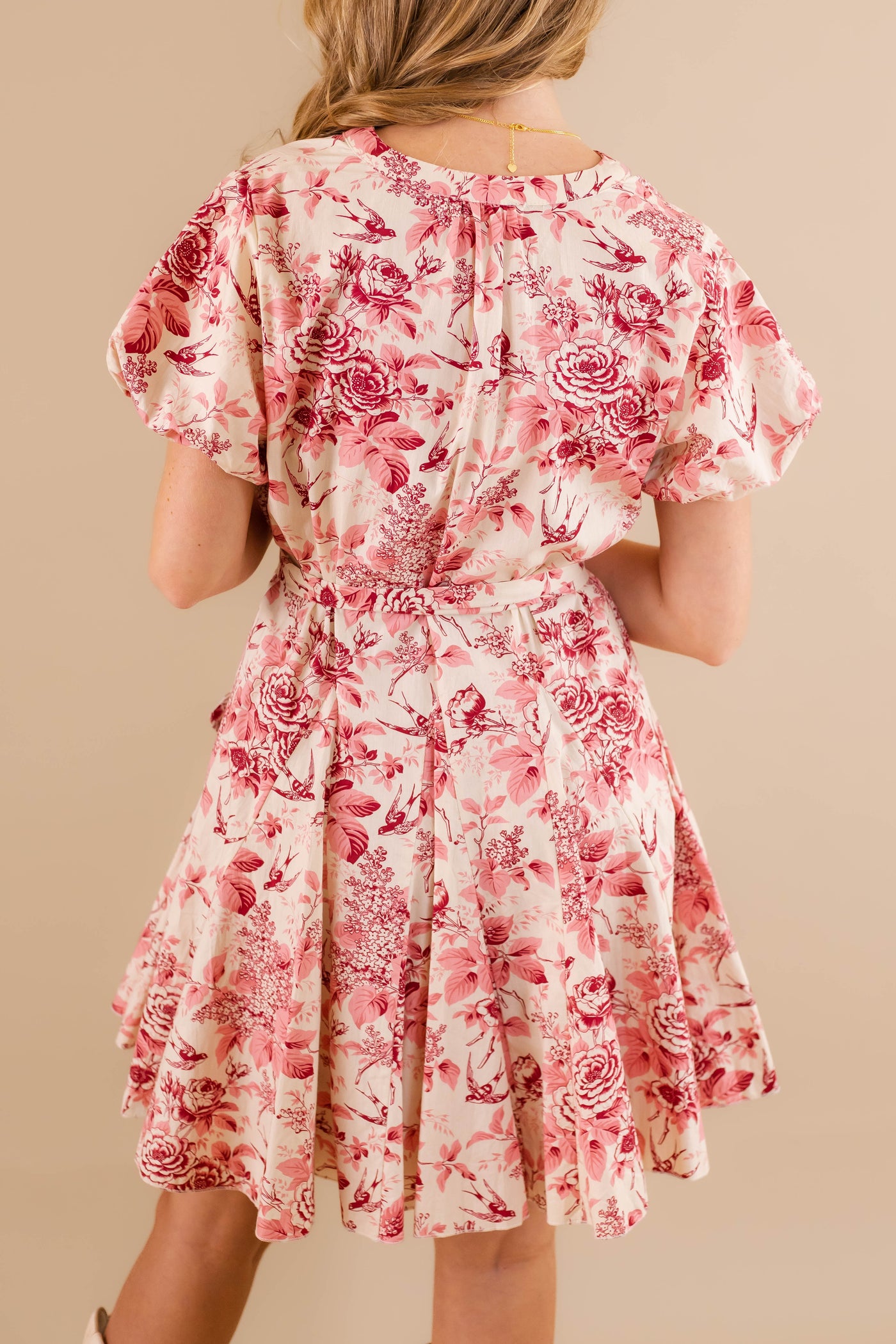 Button Down Shirt Dress- Women's Vintage Inspired Dress- Pink and Red Floral Pleated Dress