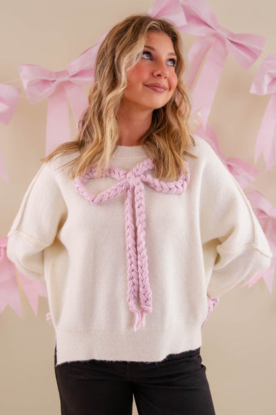 Oversized Bow Sweater- Women's Large Knitted Bow Sweater- Sofie The Label Sweater