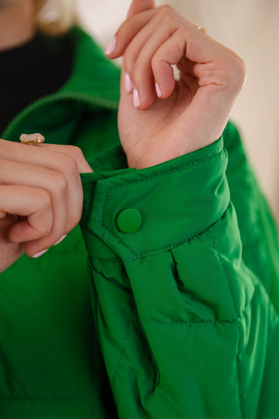 Green Quilted Puffer Jacket- Women's Boxy Fall Jacket- FP Dupe Quilted Jacket