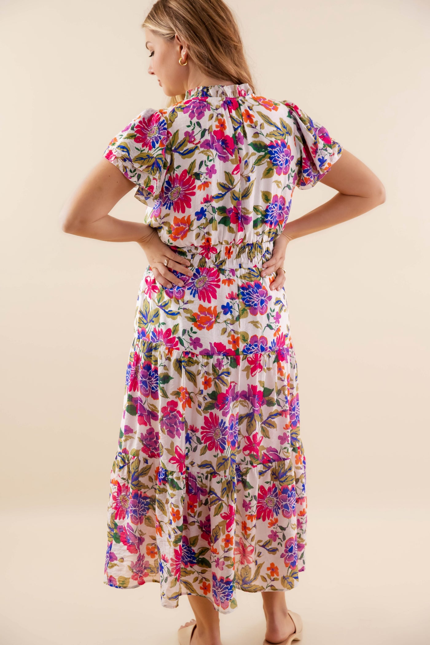 Floral Print V-Neck Midi Dress- Women's Spring Summer Midi Dress- Umgee Dresses