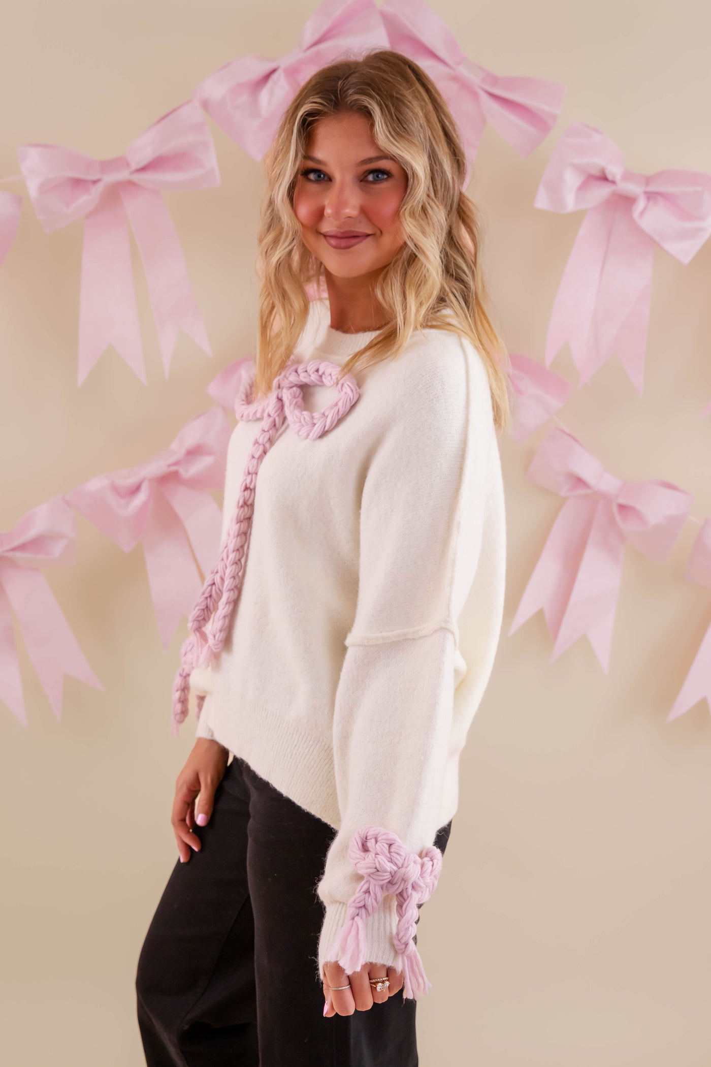 Oversized Bow Sweater- Women's Large Knitted Bow Sweater- Sofie The Label Sweater