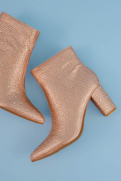 Rose Gold Rhinestone Boots- Rose Gold Rhinestone Booties- Rose Gold Concert Boots- Iceberg 12 Boots