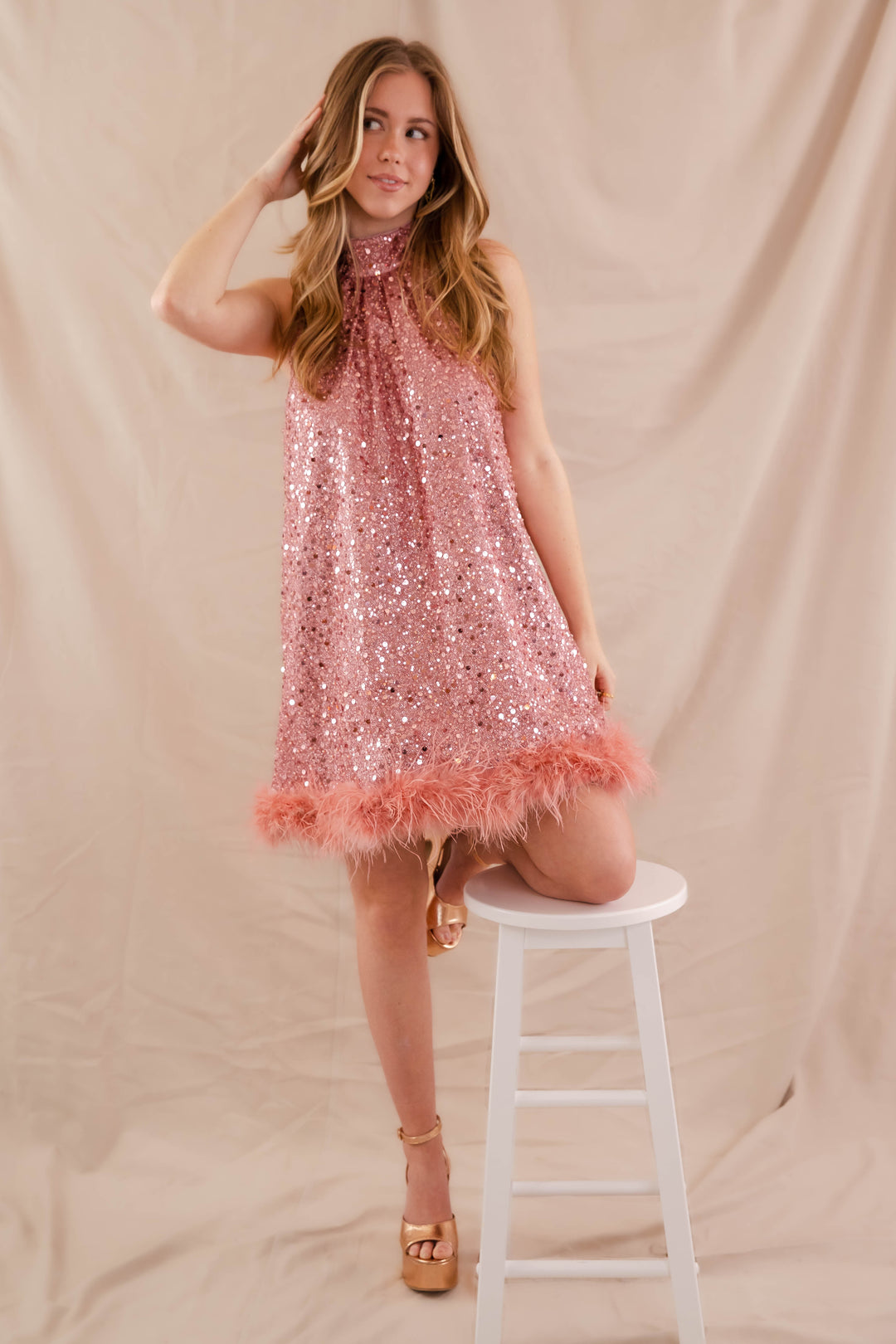 Hot Pink Feather Dress- Women's Pink Sequin Dress- Sequin Feather Dress –  Juliana's Boutique