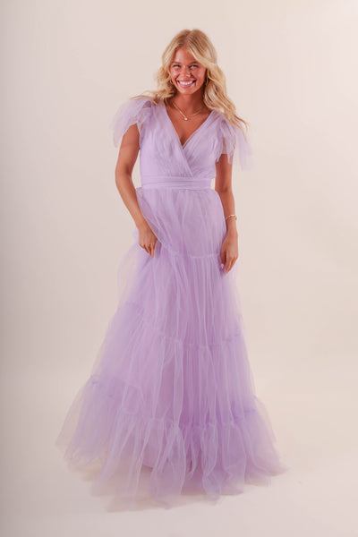 Women's Purple Tulle Gown- Women's Lilac Tulle Maxi Dress- Women's Special Occasion Tulle Dresses