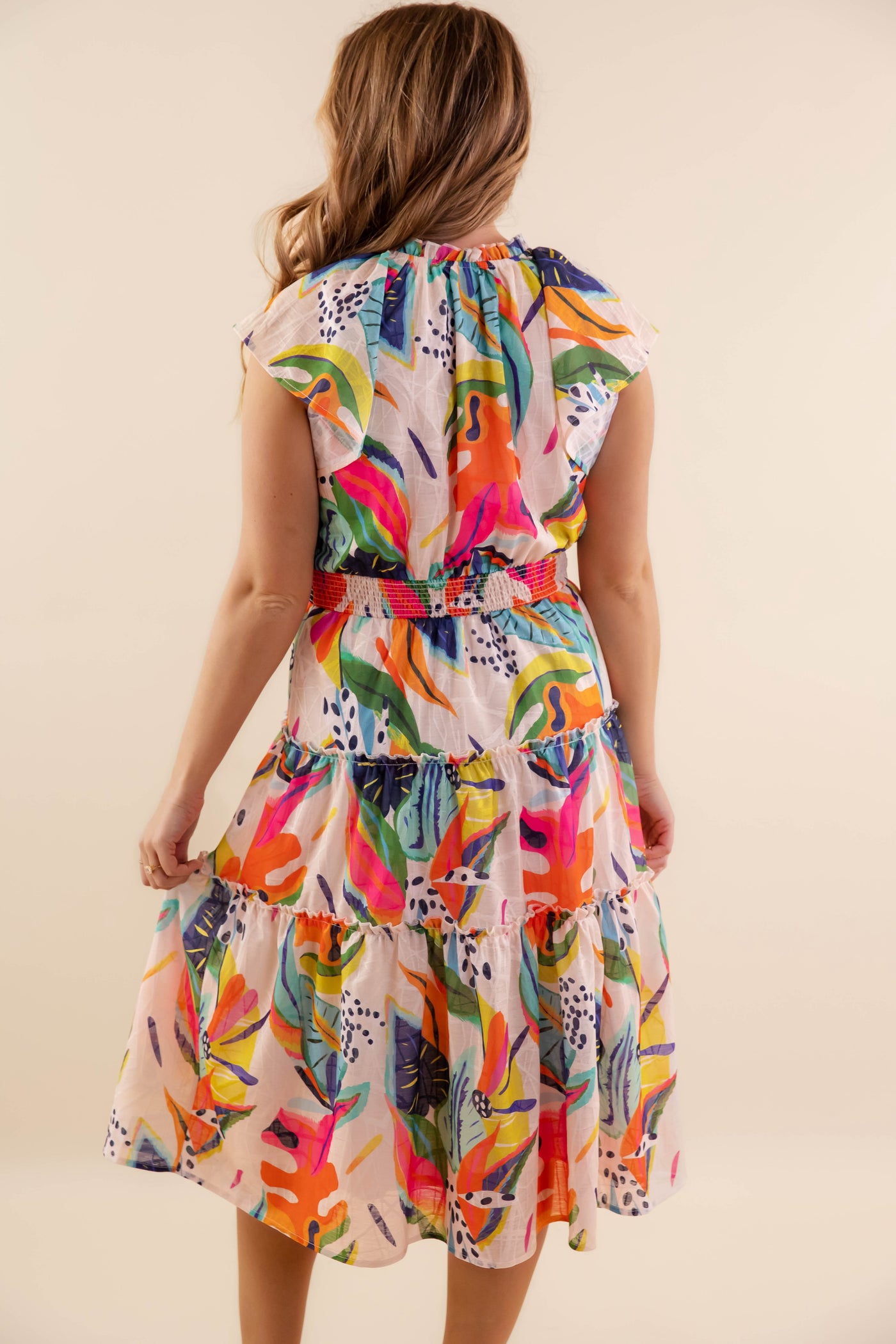 Multi-Color Leaf Print Midi Dress- Women's Vacation Dresses- Umgee Midi Dress