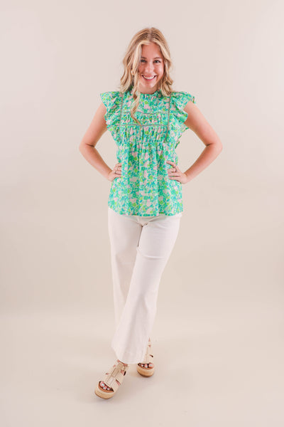 Green Babydoll Style Top- Women's Preppy Tops- Women's Colorful Blouse